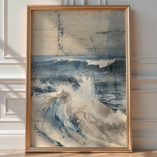 Ocean Wave Art Print – Abstract Coastal Wall Decor in Blue & Beige - Just Great Posters