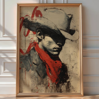 Moody Cowboy Portrait Poster – Bold Western Wall Art with Red Bandana - Just Great Posters