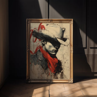 Moody Cowboy Portrait Poster – Bold Western Wall Art with Red Bandana - Just Great Posters