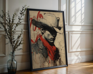 Moody Cowboy Portrait Poster – Bold Western Wall Art with Red Bandana - Just Great Posters