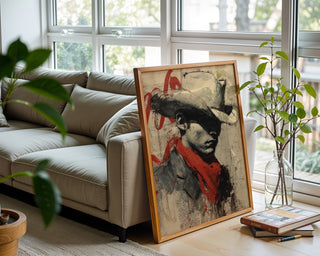 Moody Cowboy Portrait Poster – Bold Western Wall Art with Red Bandana - Just Great Posters