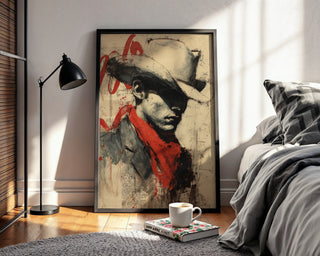 Moody Cowboy Portrait Poster – Bold Western Wall Art with Red Bandana - Just Great Posters