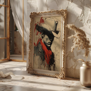 Moody Cowboy Portrait Poster – Bold Western Wall Art with Red Bandana - Just Great Posters
