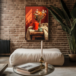 Cozy Teapot & Flowers Poster – Warm Autumn Still Life - Just Great Posters