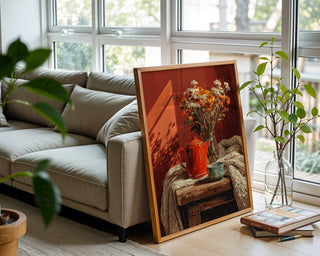 Cozy Teapot & Flowers Poster – Warm Autumn Still Life - Just Great Posters