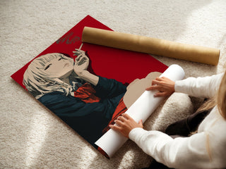Smoking Anime Girl – Bold Red Background Manga‑Style Art Print - Just Great Posters