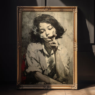 Girl with Cigar Poster Print - Moody Monochrome Portrait Art Print - Just Great Posters