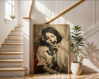 Girl with Cigar Poster Print - Moody Monochrome Portrait Art Print - Just Great Posters