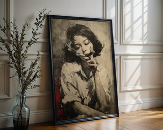 Girl with Cigar Poster Print - Moody Monochrome Portrait Art Print - Just Great Posters
