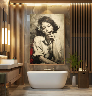 Girl with Cigar Poster Print - Moody Monochrome Portrait Art Print - Just Great Posters