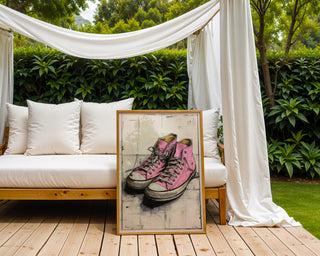 Pink Converse‑Style Sports Shoes Sketch - Just Great Posters