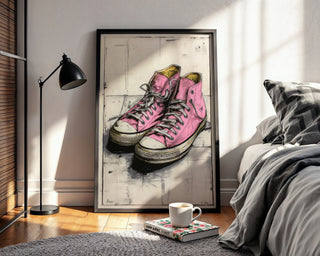 Pink Converse‑Style Sports Shoes Sketch - Just Great Posters
