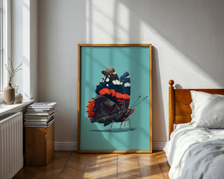 Red Admiral Butterfly on Blue – Hyperreal Insect Study - Just Great Posters