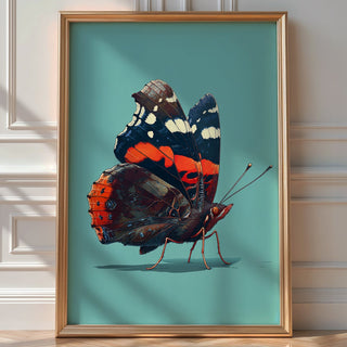 Red Admiral Butterfly on Blue – Hyperreal Insect Study - Just Great Posters