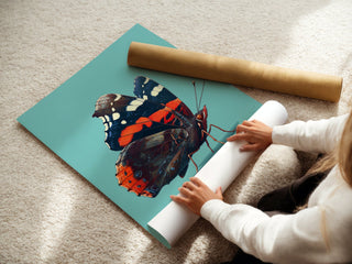 Red Admiral Butterfly on Blue – Hyperreal Insect Study - Just Great Posters