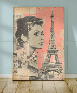 Paris Collage Art Print – Vintage French Poster with Eiffel Tower & Retro Woman - Just Great Posters