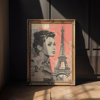 Paris Collage Art Print – Vintage French Poster with Eiffel Tower & Retro Woman - Just Great Posters