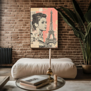 Paris Collage Art Print – Vintage French Poster with Eiffel Tower & Retro Woman - Just Great Posters