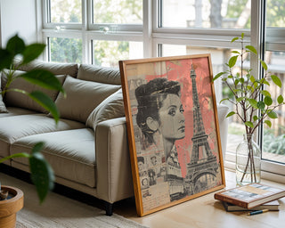 Paris Collage Art Print – Vintage French Poster with Eiffel Tower & Retro Woman - Just Great Posters