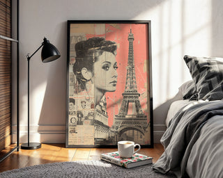 Paris Collage Art Print – Vintage French Poster with Eiffel Tower & Retro Woman - Just Great Posters