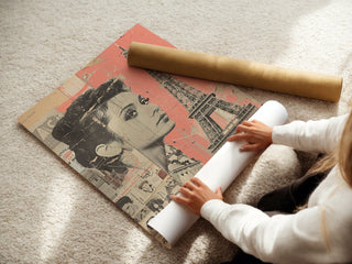 Paris Collage Art Print – Vintage French Poster with Eiffel Tower & Retro Woman - Just Great Posters