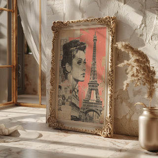 Paris Collage Art Print – Vintage French Poster with Eiffel Tower & Retro Woman - Just Great Posters
