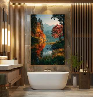 Autumn Lake Reflection Print – Serene Mountain Wall Art for Fall Decor - Just Great Posters