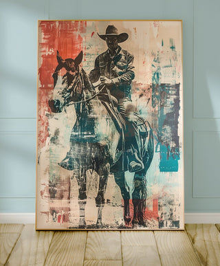 Cowboy Art Print – Western Wall Decor with Horse & Rider in Vintage Pop Style - Just Great Posters