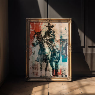 Cowboy Art Print – Western Wall Decor with Horse & Rider in Vintage Pop Style - Just Great Posters