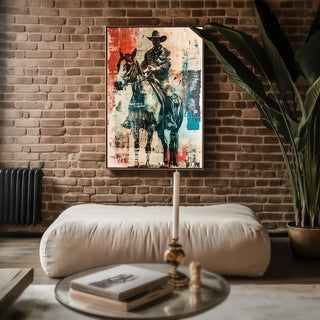 Cowboy Art Print – Western Wall Decor with Horse & Rider in Vintage Pop Style - Just Great Posters