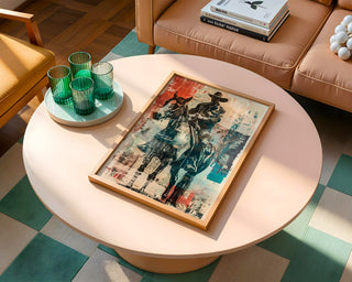 Cowboy Art Print – Western Wall Decor with Horse & Rider in Vintage Pop Style - Just Great Posters