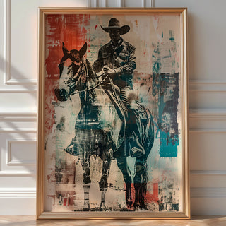 Cowboy Art Print – Western Wall Decor with Horse & Rider in Vintage Pop Style - Just Great Posters