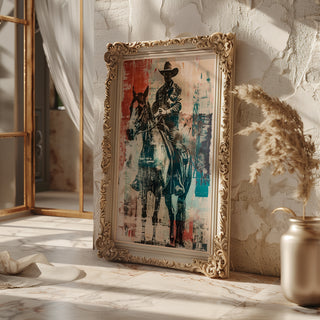Cowboy Art Print – Western Wall Decor with Horse & Rider in Vintage Pop Style - Just Great Posters