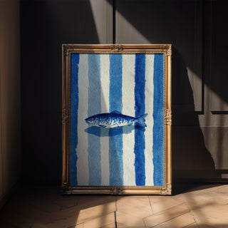 Azure Striped Sardine Watercolor – Nautical Blue Fish Poster Art - Just Great Posters