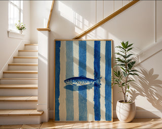 Azure Striped Sardine Watercolor – Nautical Blue Fish Poster Art - Just Great Posters