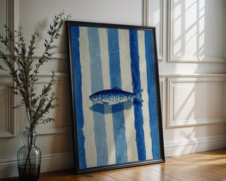Azure Striped Sardine Watercolor – Nautical Blue Fish Poster Art - Just Great Posters