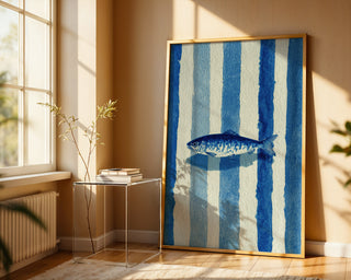 Azure Striped Sardine Watercolor – Nautical Blue Fish Poster Art - Just Great Posters