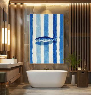 Azure Striped Sardine Watercolor – Nautical Blue Fish Poster Art - Just Great Posters