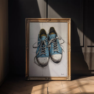 Worn Blues – Vintage Sneakers Ink Drawing Print - Just Great Posters