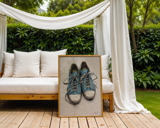 Worn Blues – Vintage Sneakers Ink Drawing Print - Just Great Posters