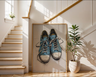 Worn Blues – Vintage Sneakers Ink Drawing Print - Just Great Posters