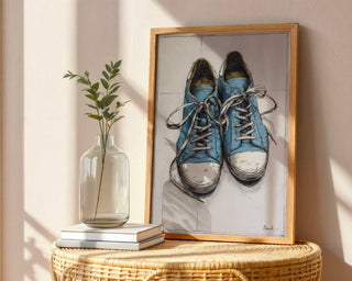 Worn Blues – Vintage Sneakers Ink Drawing Print - Just Great Posters