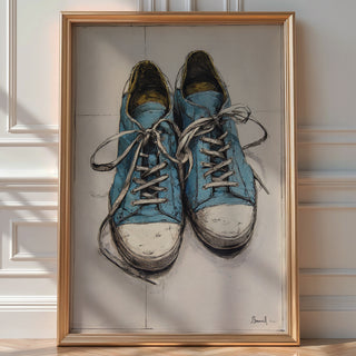 Worn Blues – Vintage Sneakers Ink Drawing Print - Just Great Posters