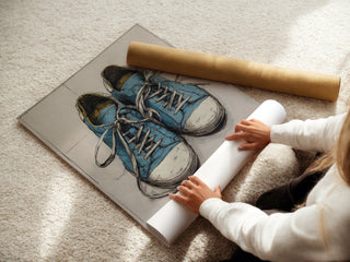Worn Blues – Vintage Sneakers Ink Drawing Print - Just Great Posters