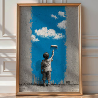 Child Painting the Sky Street Art - Just Great Posters
