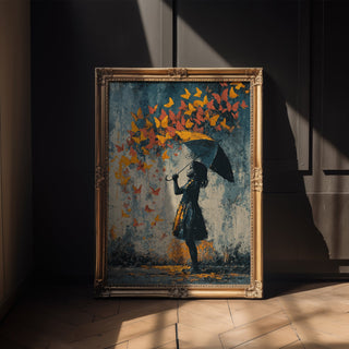 Butterfly Umbrella Street Art Print - Just Great Posters