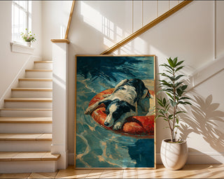 Border Collie Pool Float Poster – Vibrant Summer Dog Lover Art Print - Just Great Posters