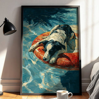 Border Collie Pool Float Poster – Vibrant Summer Dog Lover Art Print - Just Great Posters