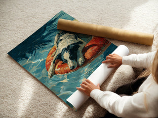 Border Collie Pool Float Poster – Vibrant Summer Dog Lover Art Print - Just Great Posters