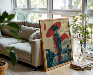 Geisha with Parasol Vintage Print - Just Great Posters